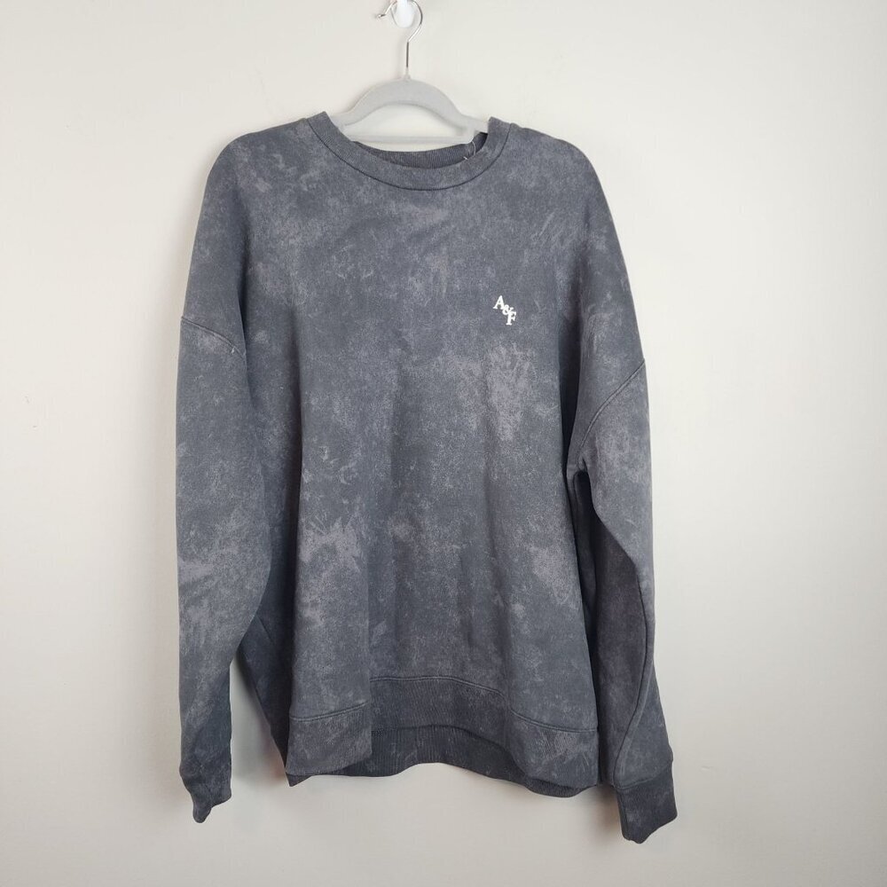 New Abercrombie and Fitch men XXL black mineral wash logo crewneck sweatshirt